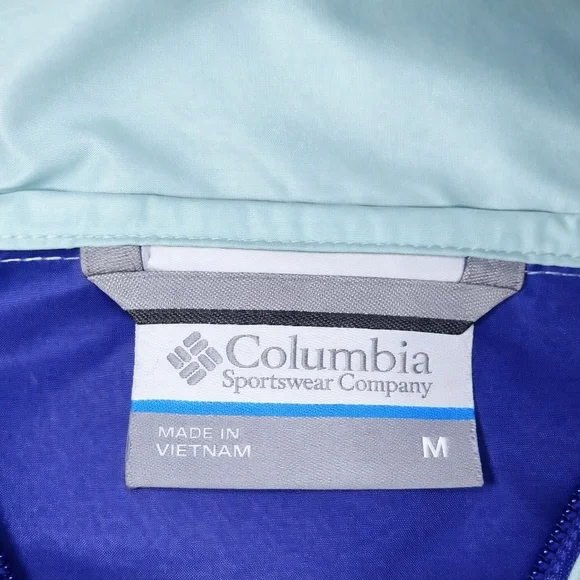 Columbia Blue Colorblock Windbreaker Jacket M Hooded - Picture 6 of 9